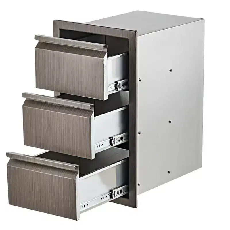Outdoor Kitchen Drawers, 14 W x 24 H x 18 D Stainless Steel Flush Mount Triple Drawers, BBQ Drawers for Outdoor Kitchen Island
