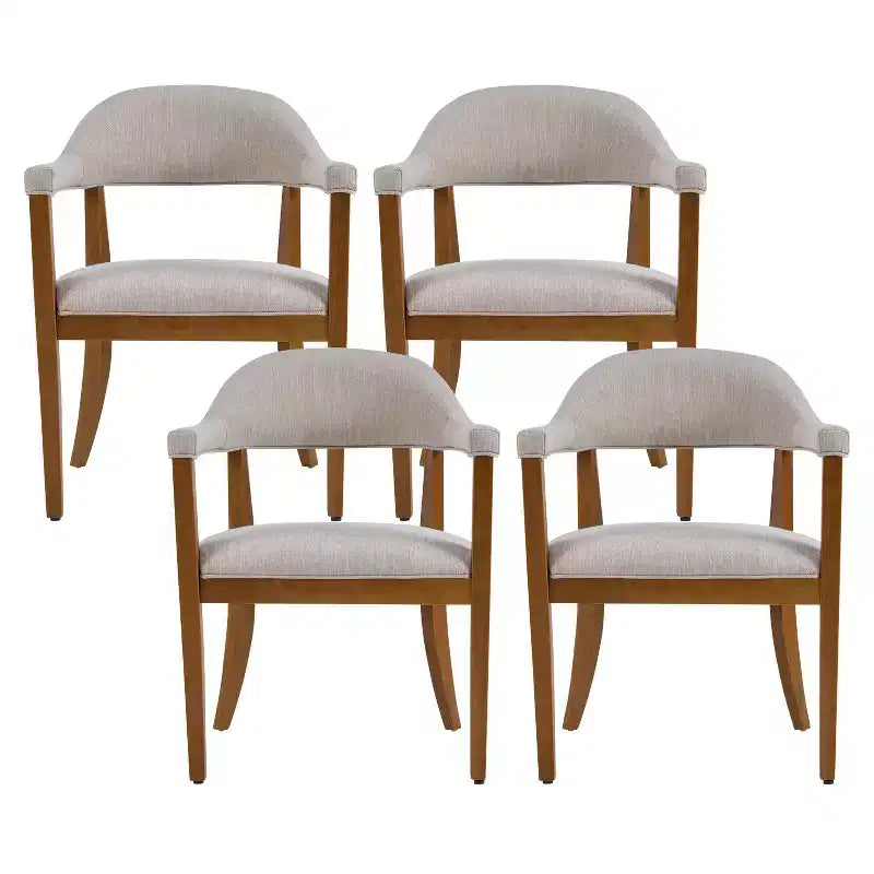 Modern Rubberwood Upholstered Dining Chairs with Armrests (Set of 4)