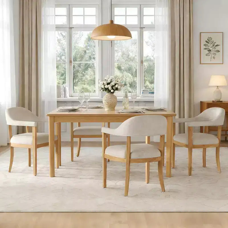 Modern Rubberwood Upholstered Dining Chairs with Armrests (Set of 4)