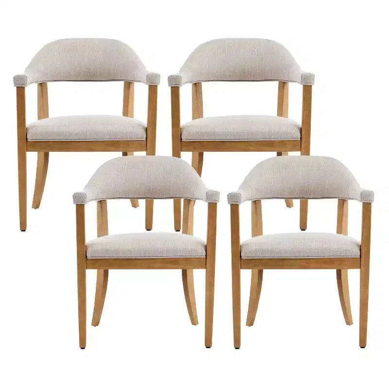 Modern Rubberwood Upholstered Dining Chairs with Armrests (Set of 4)