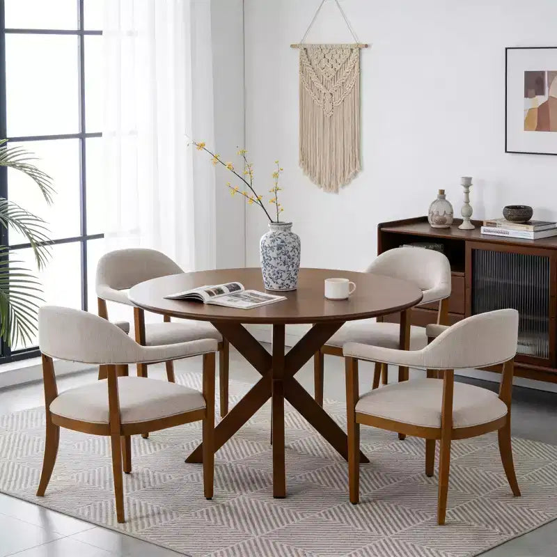 Modern Rubberwood Upholstered Dining Chairs with Armrests (Set of 4)