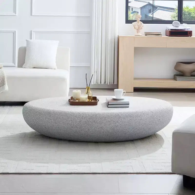 Modern Oval Coffee Table Vintage Center Table Sofa Table, No-Assembly, Matte Rock Gray