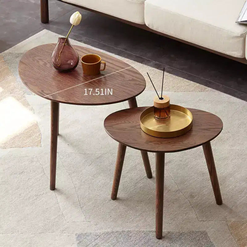 16" Solid Oak End Table, Pebble-Shaped Mid-Century Modern Low Table, Formaldehyde-Free for Living Room/Office (Walnut)