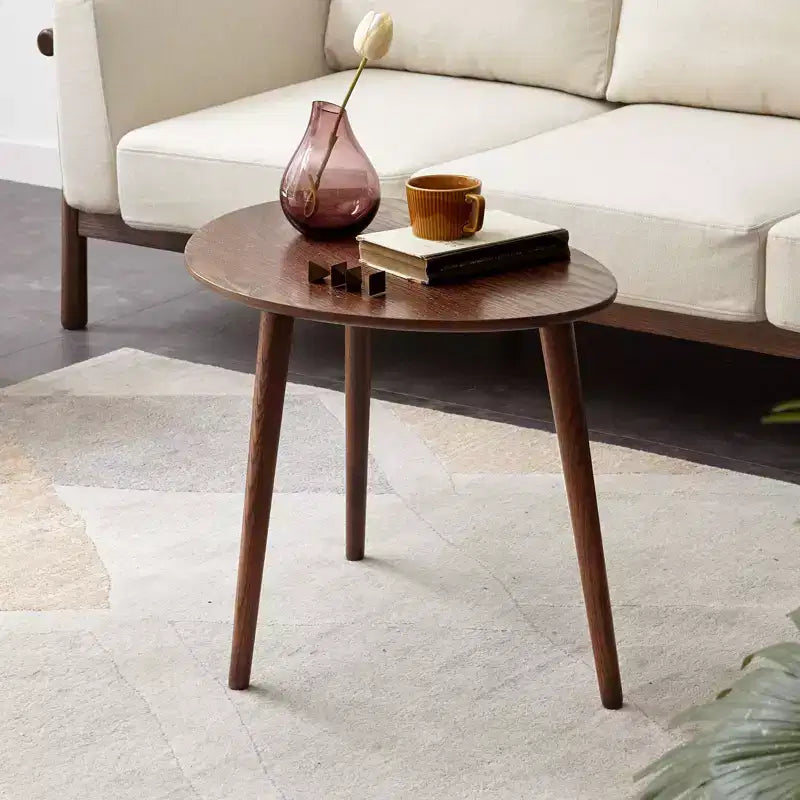 16" Solid Oak End Table, Pebble-Shaped Mid-Century Modern Low Table, Formaldehyde-Free for Living Room/Office (Walnut)