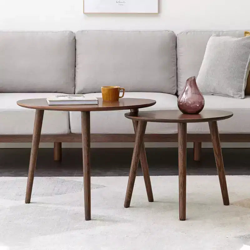 16" Solid Oak End Table, Pebble-Shaped Mid-Century Modern Low Table, Formaldehyde-Free for Living Room/Office (Walnut)