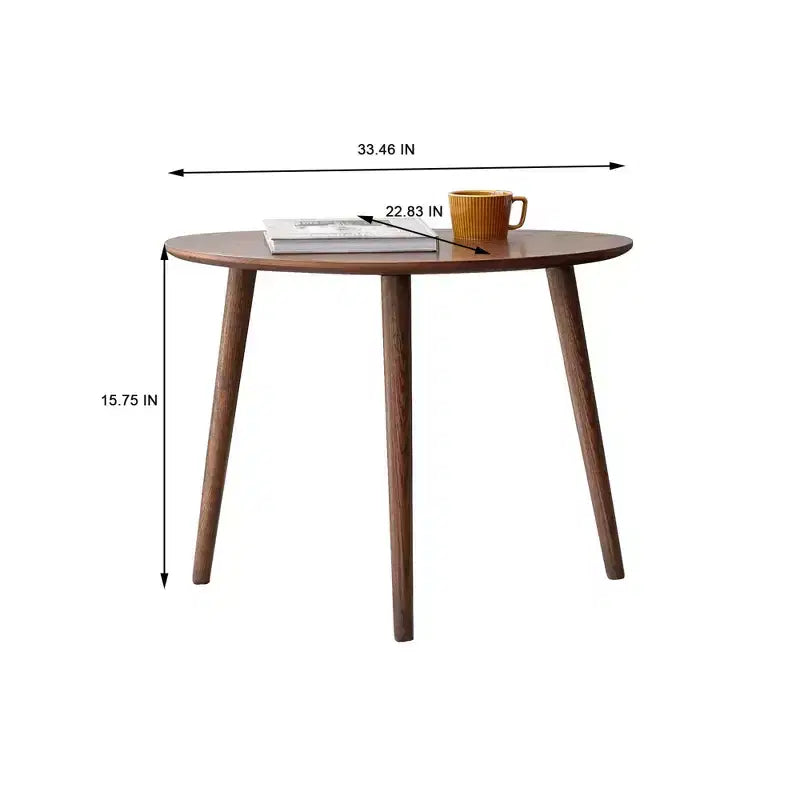 16" Solid Oak End Table, Pebble-Shaped Mid-Century Modern Low Table, Formaldehyde-Free for Living Room/Office (Walnut)