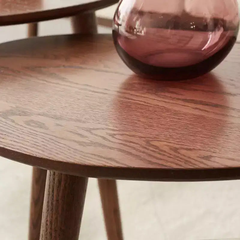 16" Solid Oak End Table, Pebble-Shaped Mid-Century Modern Low Table, Formaldehyde-Free for Living Room/Office (Walnut)