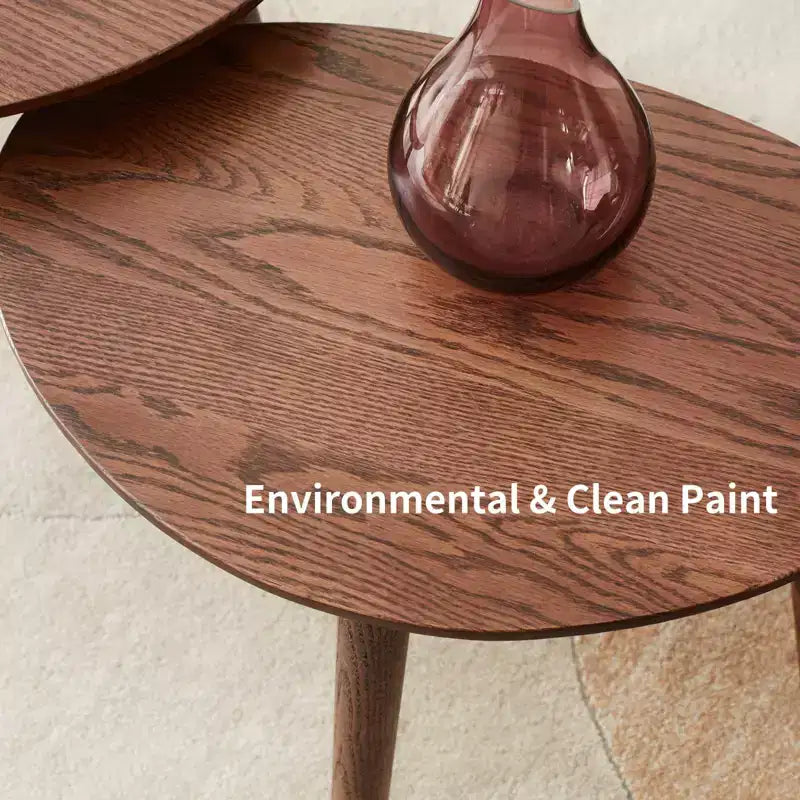 16" Solid Oak End Table, Pebble-Shaped Mid-Century Modern Low Table, Formaldehyde-Free for Living Room/Office (Walnut)
