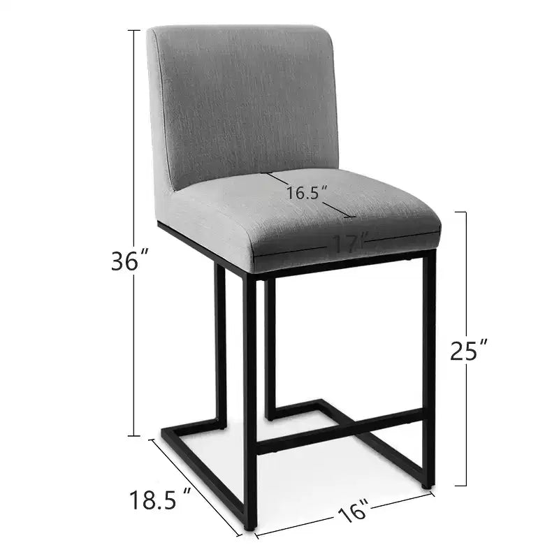 Set of 4 Modern Counter Height Bar Stools, 25" Upholstered Kitchen Island Chairs with Black Metal Sled Base