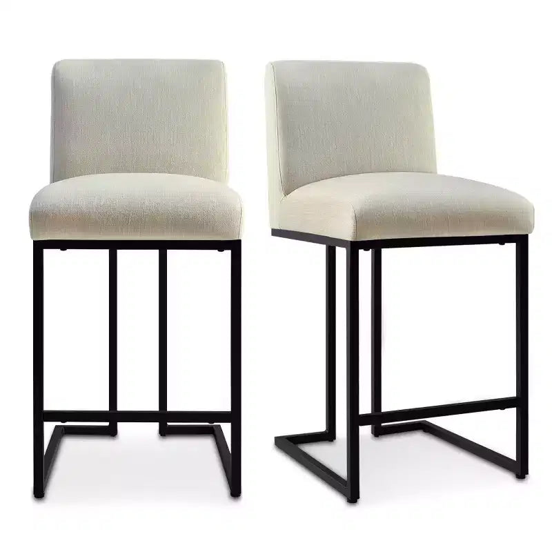 Set of 4 Modern Counter Height Bar Stools, 25" Upholstered Kitchen Island Chairs with Black Metal Sled Base