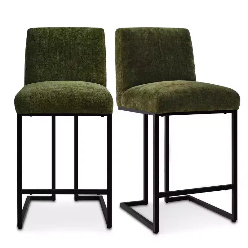 Set of 4 Modern Counter Height Bar Stools, 25" Upholstered Kitchen Island Chairs with Black Metal Sled Base