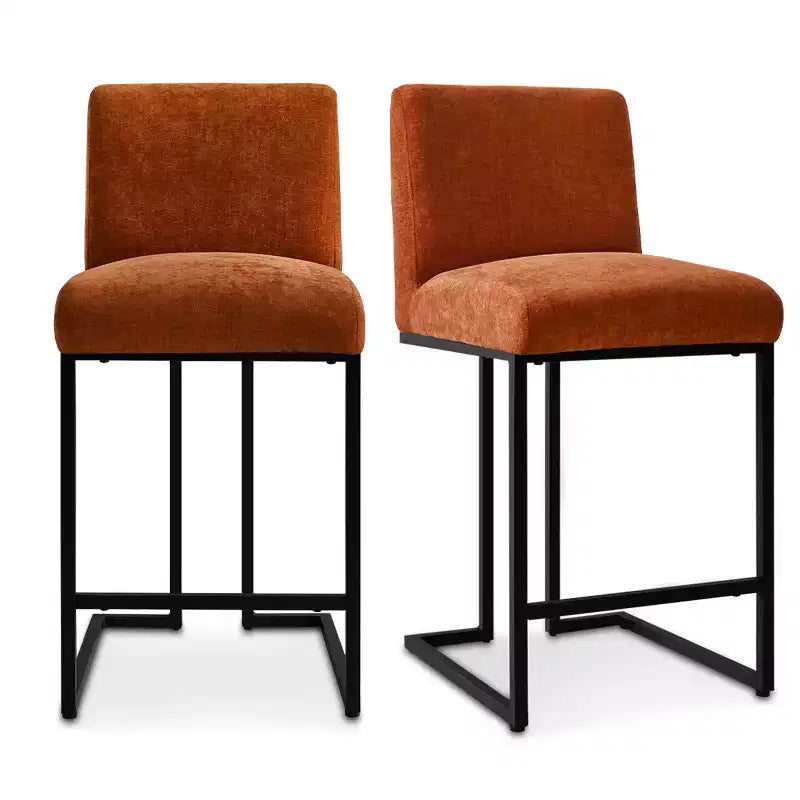 Set of 4 Modern Counter Height Bar Stools, 25" Upholstered Kitchen Island Chairs with Black Metal Sled Base