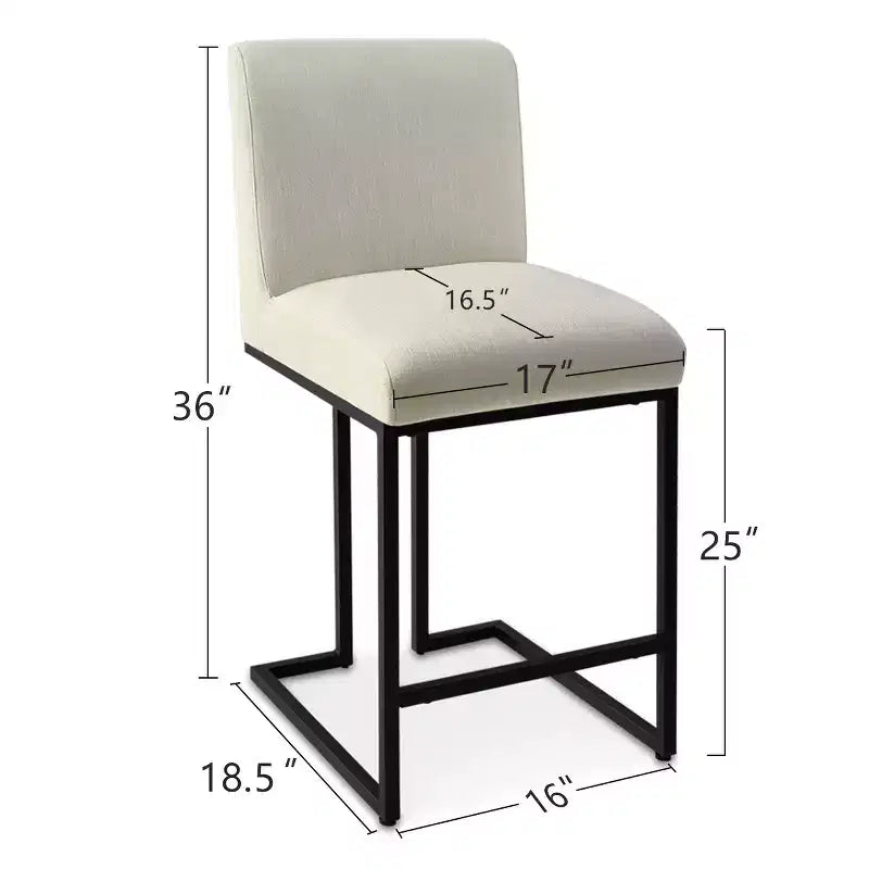 Set of 4 Modern Counter Height Bar Stools, 25" Upholstered Kitchen Island Chairs with Black Metal Sled Base