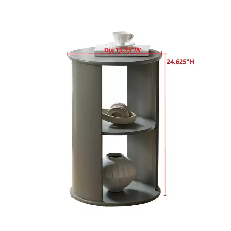 Round Side Table with Open Storage Shelves, Contemporary Wood Accent Table for Living Room