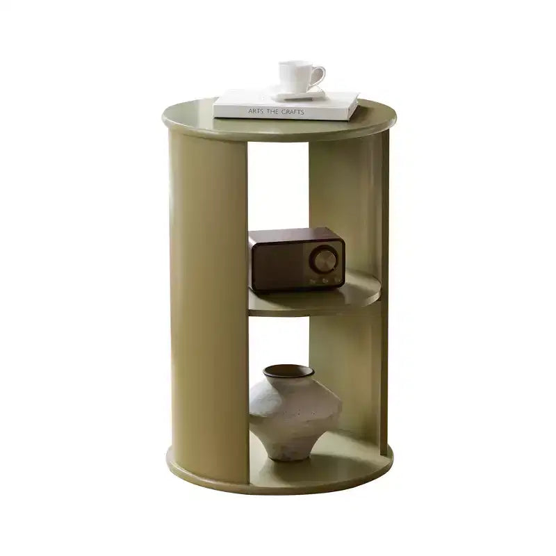 Round Side Table with Open Storage Shelves, Contemporary Wood Accent Table for Living Room