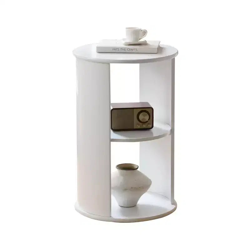 Round Side Table with Open Storage Shelves, Contemporary Wood Accent Table for Living Room