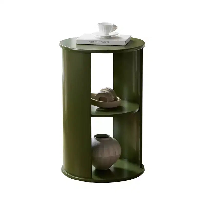 Round Side Table with Open Storage Shelves, Contemporary Wood Accent Table for Living Room