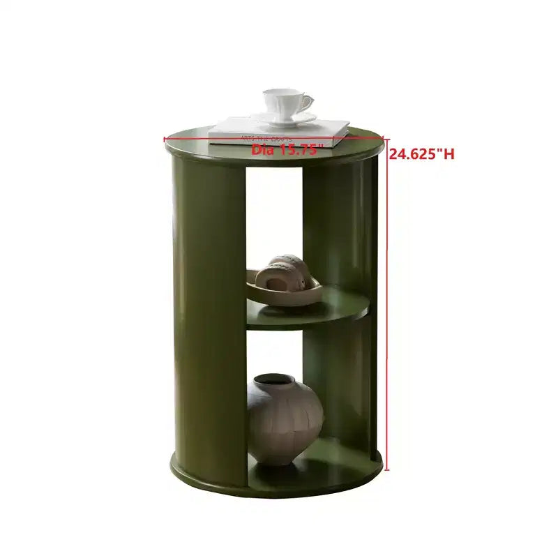 Round Side Table with Open Storage Shelves, Contemporary Wood Accent Table for Living Room