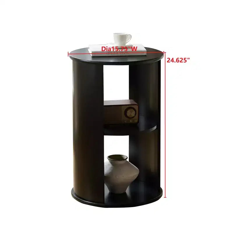 Round Side Table with Open Storage Shelves, Contemporary Wood Accent Table for Living Room