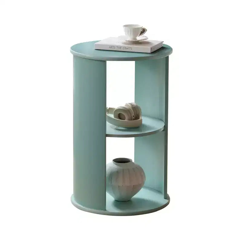 Round Side Table with Open Storage Shelves, Contemporary Wood Accent Table for Living Room