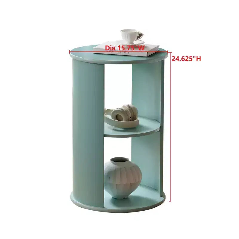 Round Side Table with Open Storage Shelves, Contemporary Wood Accent Table for Living Room