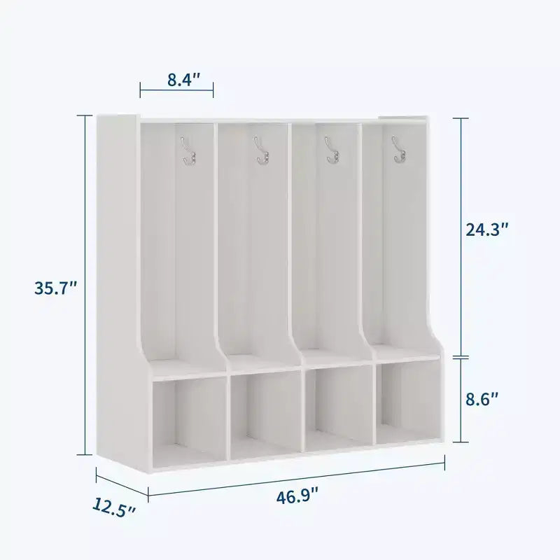 4-Section Classroom Coat Locker with 8 Hooks & 4 Cubbies,Versatile Storage Organizer for Home, School, Nursery, Kindergarten