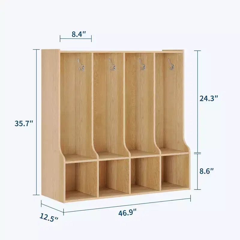 4-Section Classroom Coat Locker with 8 Hooks & 4 Cubbies,Versatile Storage Organizer for Home, School, Nursery, Kindergarten