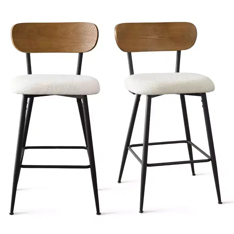 Set of 2 Mid-Century Modern Counter Height Bar Stools, 27" White Boucle Kitchen Chairs with Ash Wood Back