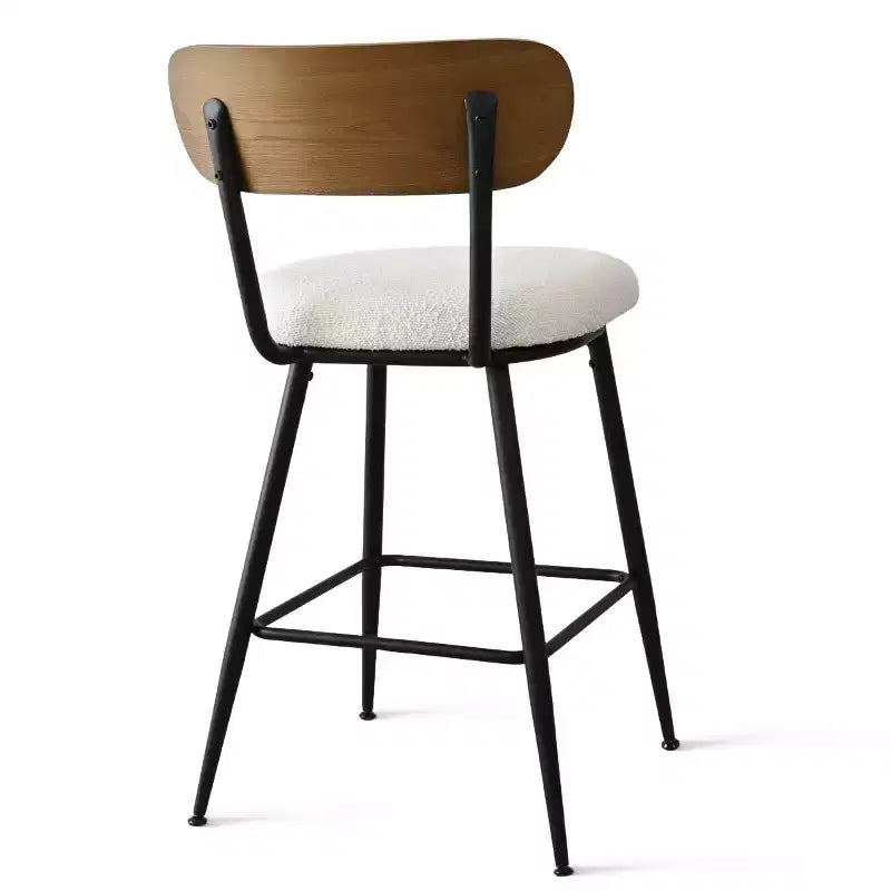 Set of 2 Mid-Century Modern Counter Height Bar Stools, 27" White Boucle Kitchen Chairs with Ash Wood Back