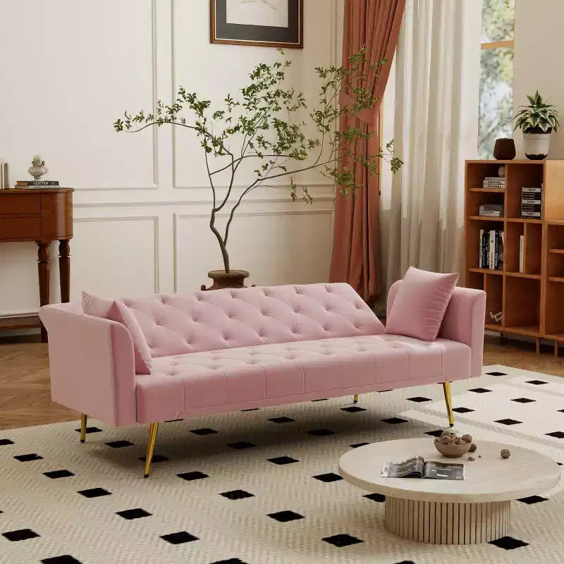 Modern Velvet Recliner Sleeper Sofa with 3-Position Adjustable Backrest, Convertible Sofa Bed for Small Living Rooms or Guest Rooms