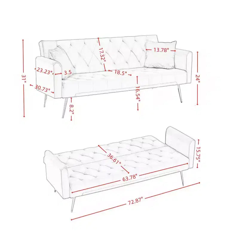 Modern Velvet Recliner Sleeper Sofa with 3-Position Adjustable Backrest, Convertible Sofa Bed for Small Living Rooms or Guest Rooms