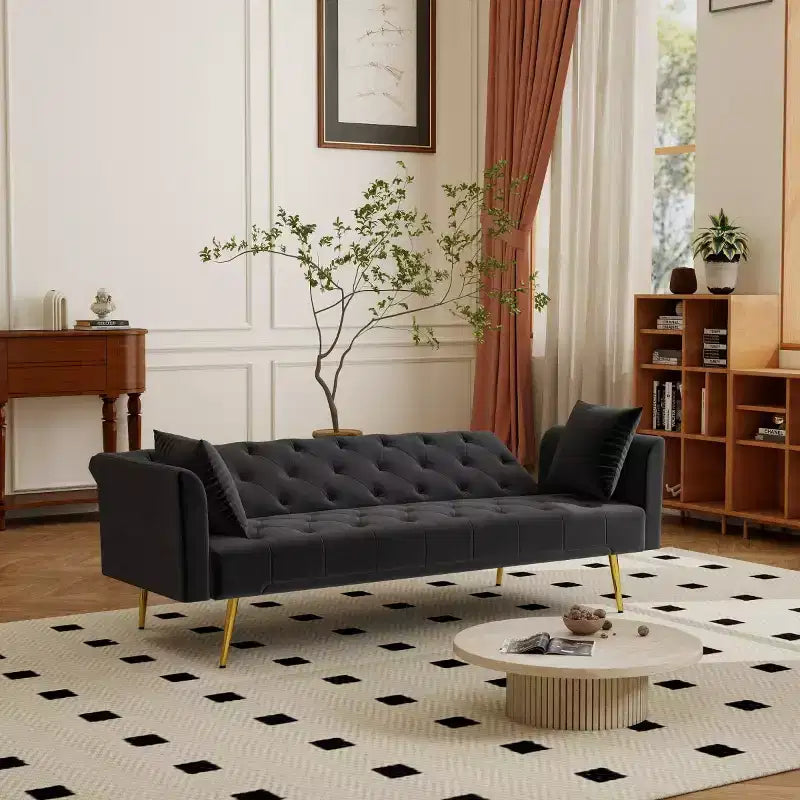 Modern Velvet Recliner Sleeper Sofa with 3-Position Adjustable Backrest, Convertible Sofa Bed for Small Living Rooms or Guest Rooms