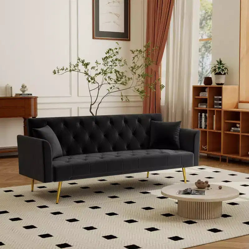 Modern Velvet Recliner Sleeper Sofa with 3-Position Adjustable Backrest, Convertible Sofa Bed for Small Living Rooms or Guest Rooms