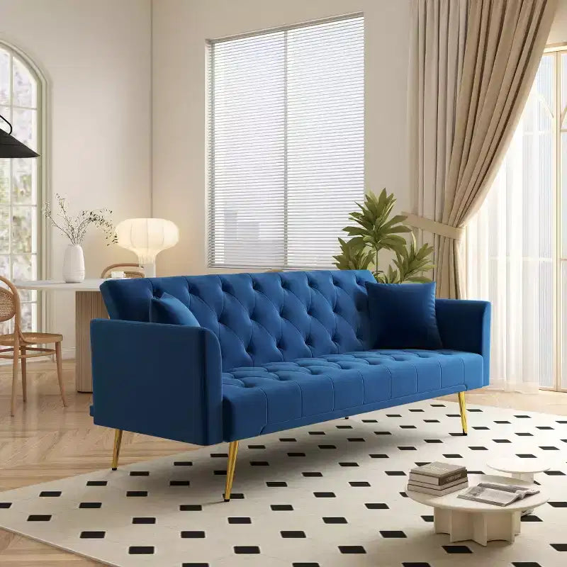 Modern Velvet Recliner Sleeper Sofa with 3-Position Adjustable Backrest, Convertible Sofa Bed for Small Living Rooms or Guest Rooms