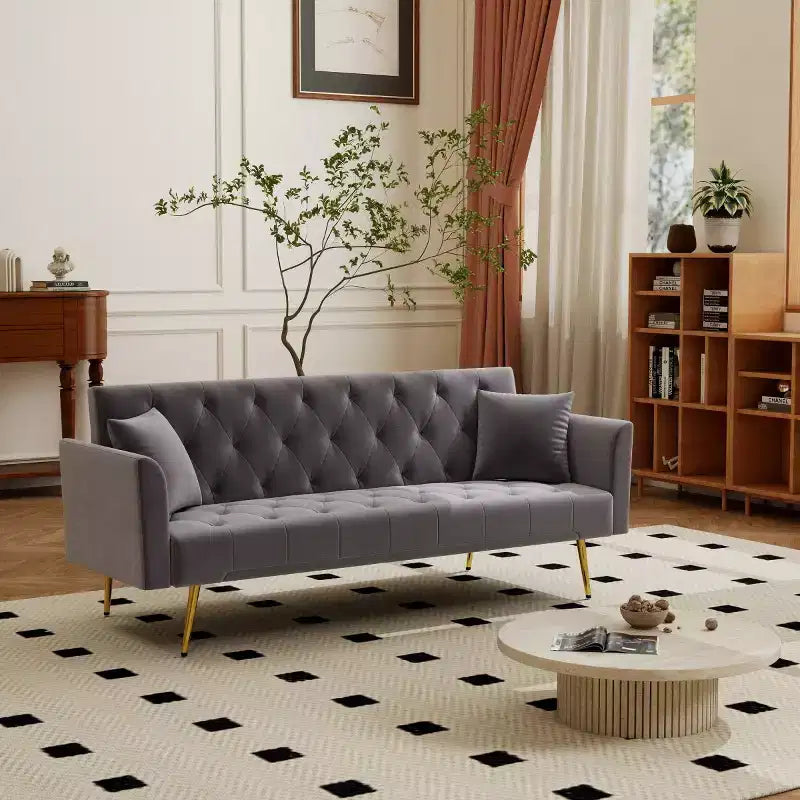 Modern Velvet Recliner Sleeper Sofa with 3-Position Adjustable Backrest, Convertible Sofa Bed for Small Living Rooms or Guest Rooms