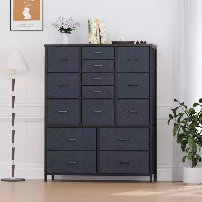 15 Drawers Dressers, Chest of Drawers with Wood Tabletop, Metal Frame, Storage Organizer Unit with Fabric