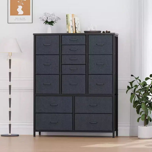 15 Drawers Dressers, Chest of Drawers with Wood Tabletop, Metal Frame, Storage Organizer Unit with Fabric