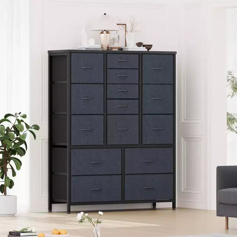 15 Drawers Dressers, Chest of Drawers with Wood Tabletop, Metal Frame, Storage Organizer Unit with Fabric