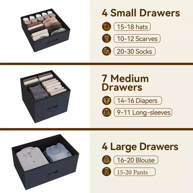 15 Drawers Dressers, Chest of Drawers with Wood Tabletop, Metal Frame, Storage Organizer Unit with Fabric