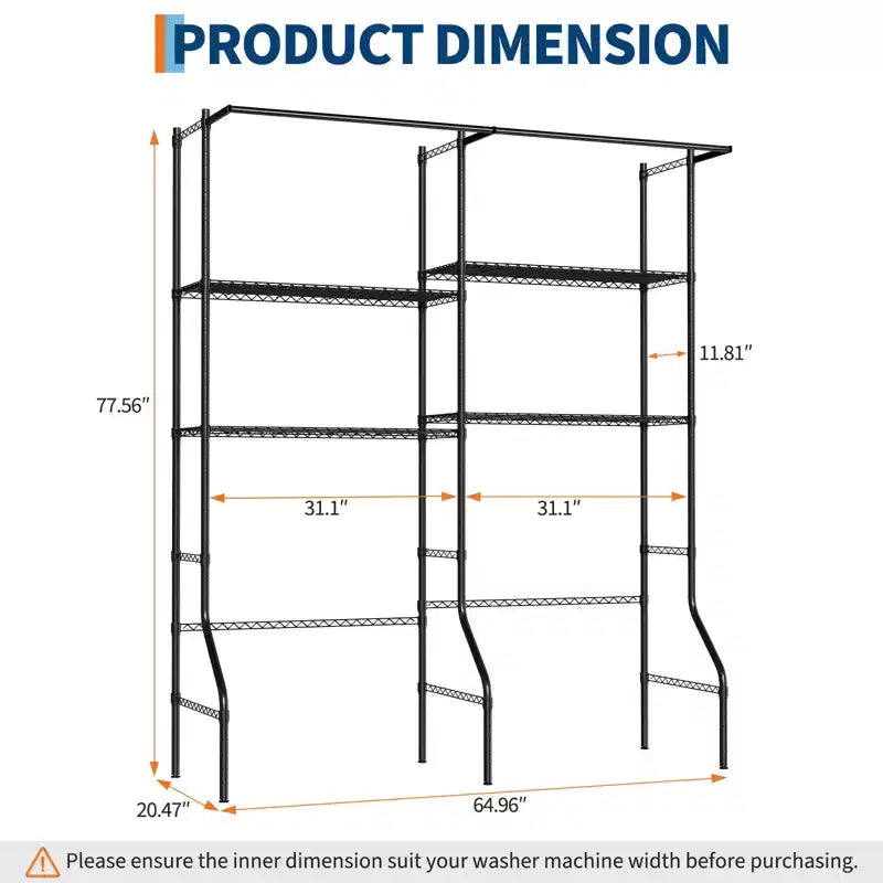 Over Washer and Dryer Storage Shelf, Adjustable 4-Tier Laundry Organizer with Hanging Rods and Hooks for Laundry Room Space Saving