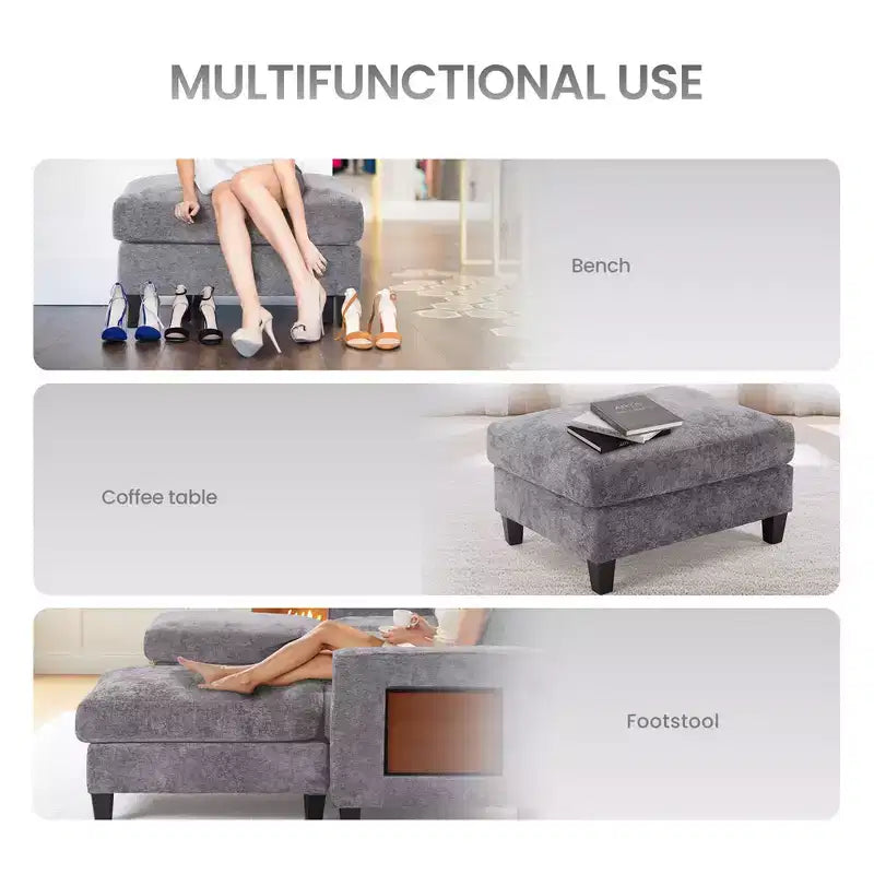118" U-Shaped Sectional Sofa, 4-Seat Modular Couch with 2 Ottomans & Foldable Side Table