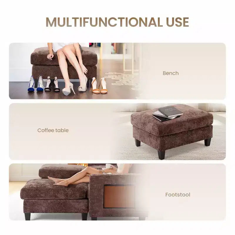 118" U-Shaped Sectional Sofa, 4-Seat Modular Couch with 2 Ottomans & Foldable Side Table
